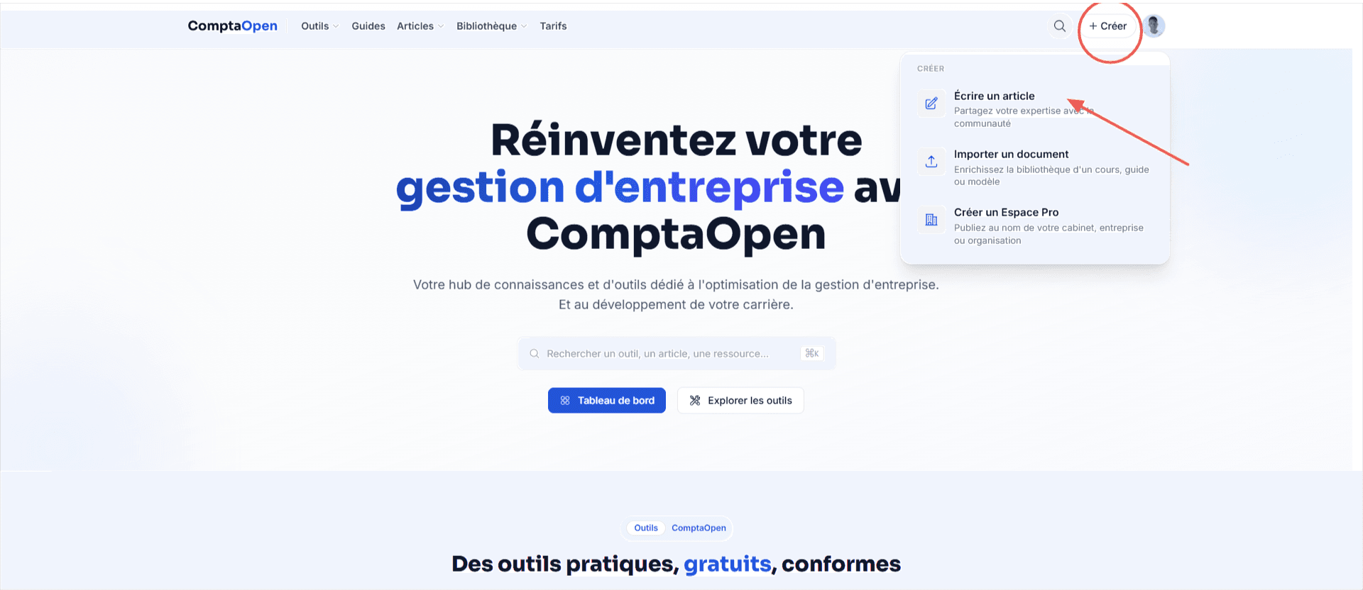 Le bouton de création dans l'en-tête, sur ordinateur et dans le menu mobile